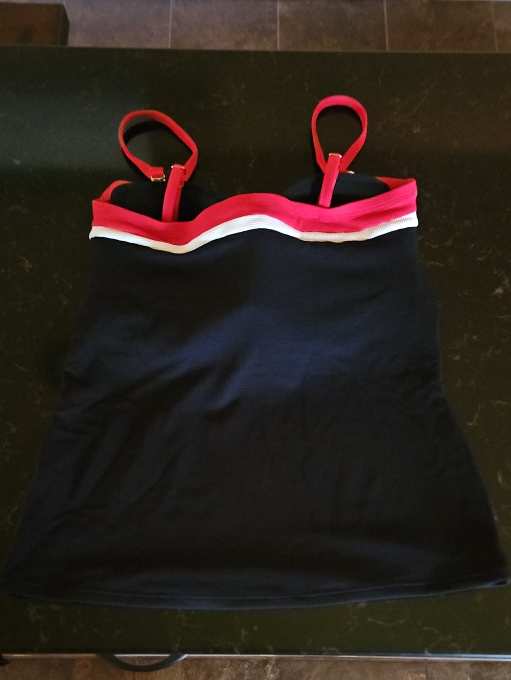 Tommy Bahama Black Tankini Top with Red and White Trim - Picture 3 of 5